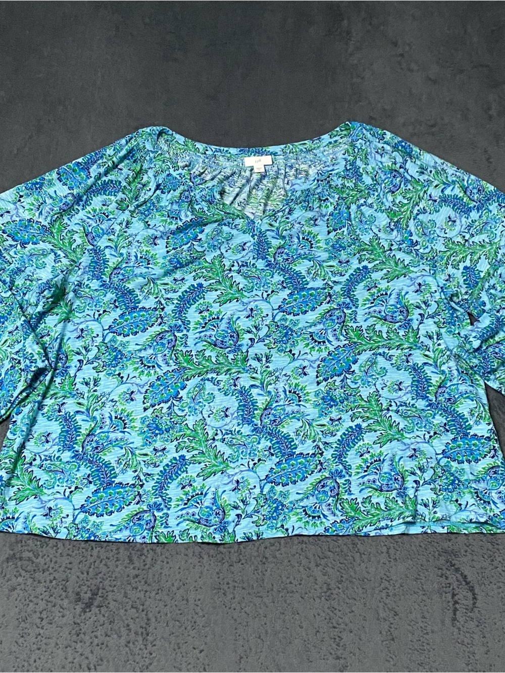 J Jill Peasant Top Womens 2XL Blue Floral Cotton Modal Boho Cottagecore Blouse